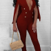  Euramerican Deep V Neck Cloak Design Wine Red Polyester One-piece Jumpsuits