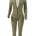  Euramerican Deep V Neck Geometric Printed Green Polyester One-piece Jumpsuits