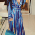  Euramerican Deep V Neck Striped Blue Polyester One-piece Jumpsuits