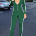  Euramerican Deep V Neck Zipper Design Green Polyester One-piece Jumpsuits