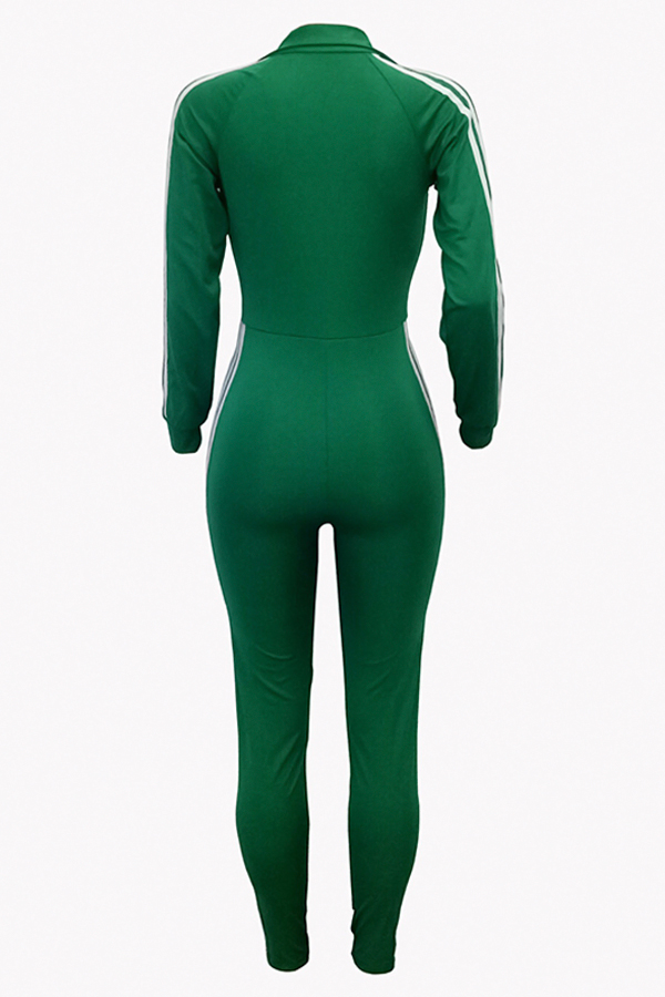  Euramerican Deep V Neck Zipper Design Green Polyester One-piece Jumpsuits