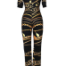  Euramerican Dew Shoulder Chain Printed Black Polyester One-piece Jumpsuits(Without Belt)