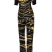  Euramerican Dew Shoulder Chain Printed Black Polyester One-piece Jumpsuits(Without Belt)