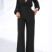  Euramerican Mandarin Collar Black Spandex One-piece Jumpsuits