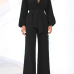  Euramerican Mandarin Collar Black Spandex One-piece Jumpsuits