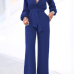  Euramerican Mandarin Collar Blue Spandex One-piece Jumpsuits