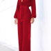  Euramerican Mandarin Collar Red Spandex One-piece Jumpsuits