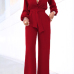  Euramerican Mandarin Collar Red Spandex One-piece Jumpsuits