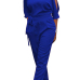  Euramerican Round Neck Dew Shoulder Blue Polyester One-piece Jumpsuits