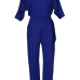  Euramerican Round Neck Dew Shoulder Blue Polyester One-piece Jumpsuits