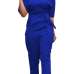  Euramerican Round Neck Dew Shoulder Blue Polyester One-piece Jumpsuits