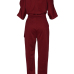  Euramerican Round Neck Dew Shoulder Wine Red Polyester One-piece Jumpsuits