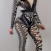  Euramerican Round Neck Geometric Printed Black Polyester One-piece Jumpsuits