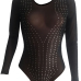  Euramerican Round Neck See-Through Hot Drilling Decorative Black Spandex One-piece Jumpsuits