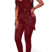  Euramerican Spaghetti Strap Sleeveless Tassel Design Wine Red Spandex One-piece Jumpsuits