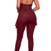  Euramerican Spaghetti Strap Sleeveless Tassel Design Wine Red Spandex One-piece Jumpsuits