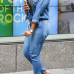  Euramerican Turndown Collar Blue Denim One-piece Jumpsuits