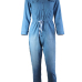  Euramerican Turndown Collar Blue Denim One-piece Jumpsuits