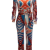  Euramerican V Neck Printed Orange Cotton Blends One-piece Jumpsuits