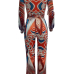  Euramerican V Neck Printed Orange Cotton Blends One-piece Jumpsuits