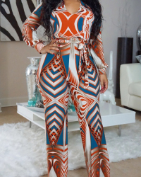  Euramerican V Neck Printed Orange Cotton Blends One-piece Jumpsuits