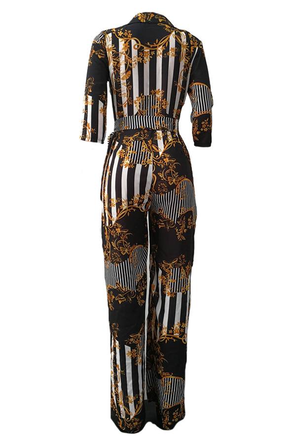  Euramerican V Neck Printed Polyester One-piece Jumpsuits