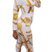  Euramerican V Neck Zipper Design Printed White Polyester One-piece Jumpsuits