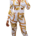  Euramerican V Neck Zipper Design Printed White Polyester One-piece Jumpsuits