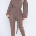  Fashion Bateau Neck Lantern Sleeves Grey Polyester One-piece Jumpsuits(With Belt)