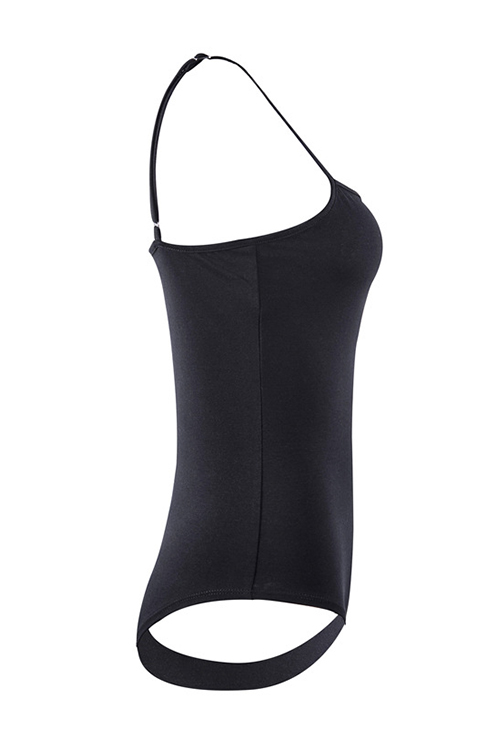  Fashion Spaghetti Strap Sleeveless Black Cotton Blends One-piece Bodysuits