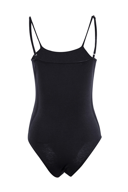  Fashion Spaghetti Strap Sleeveless Black Cotton Blends One-piece Bodysuits