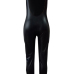  Fashion U Neck Backless Black Leather One-piece Jumpsuits