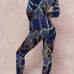  Fashionable Deep V Neck Printed Blue Polyester One-piece Jumpsuits