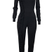  Fashionable Round Neck Ruffle Patchwork Black Polyester One-piece Jumpsuits