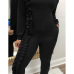  Fashionable Round Neck Ruffle Patchwork Black Polyester One-piece Jumpsuits