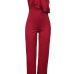  Fashionable Show A Shoulder Ruffles Design Red Polyester One-piece Jumpsuits