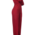  Fashionable Show A Shoulder Ruffles Design Red Polyester One-piece Jumpsuits