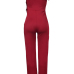  Fashionable Show A Shoulder Ruffles Design Red Polyester One-piece Jumpsuits