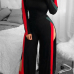  Leisure Bateau Neck Slit Design Black Polyester One-piece Jumpsuits