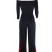  Leisure Bateau Neck Slit Design Black Polyester One-piece Jumpsuits