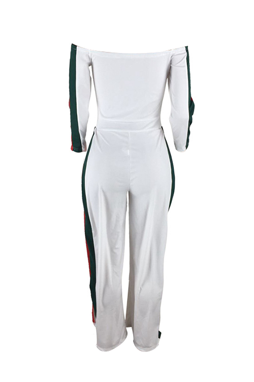  Leisure Bateau Neck Slit Design White Polyester One-piece Jumpsuits