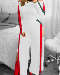  Leisure Bateau Neck Slit Design White Polyester One-piece Jumpsuits