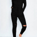  Leisure Dew Shoulder Broken Holes Black Polyester One-piece Jumpsuits