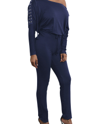  Leisure Dew Shoulder Royalblue Polyester One-piece Jumpsuits