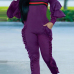  Leisure Round Neck Ruffles Patchwork Purple Polyester One-piece Jumpsuits