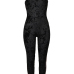  Leisure U-shaped Neck Patchwork Black Velvet One-piece Jumpsuits