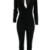  Sexy Deep V Neck Back Hollow-out Black Polyester One-piece Jumpsuits