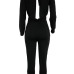  Sexy Deep V Neck Back Hollow-out Black Polyester One-piece Jumpsuits