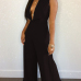  Sexy Deep V Neck Backless Black Polyester One-piece Jumpsuits