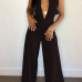  Sexy Deep V Neck Backless Black Polyester One-piece Jumpsuits